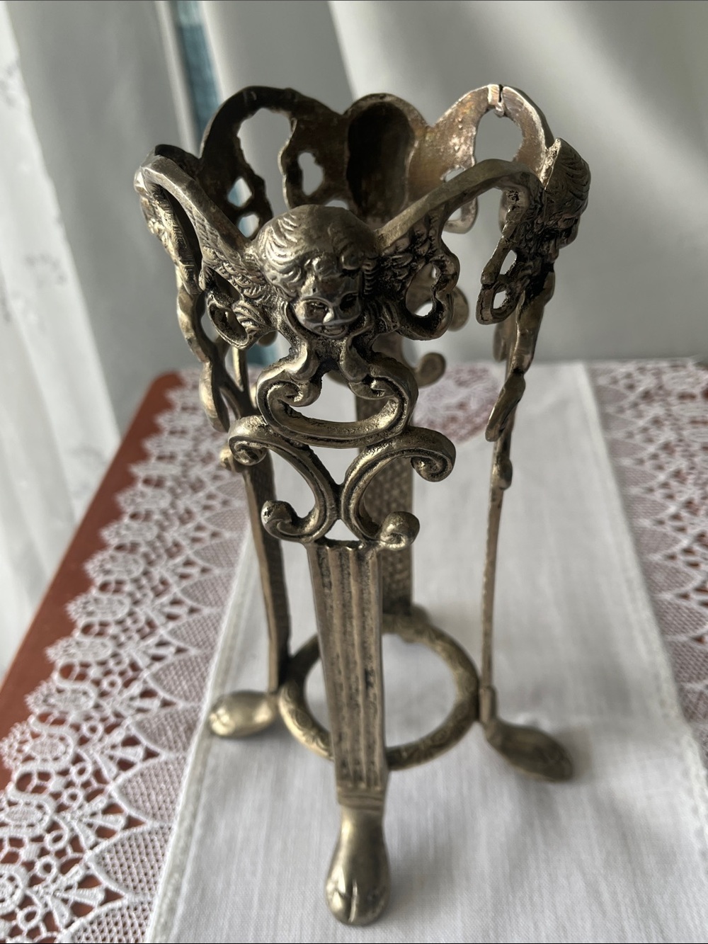 Vintage Ornate  Metal Cherub Vase Display Stand